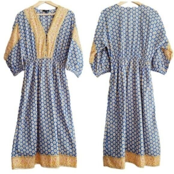 J. CREW | 100% Cotton Boho Floral Puff Sleeve Summer Midi Dress Sz XXS - Picture 3 of 14